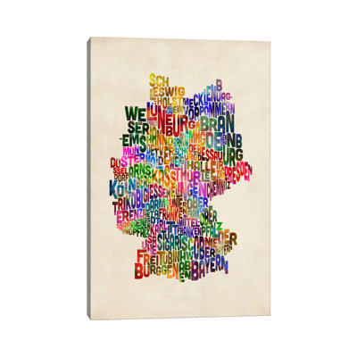 Text Map Of Germany III by Michael Tompsett - Wrapped Canvas Print
