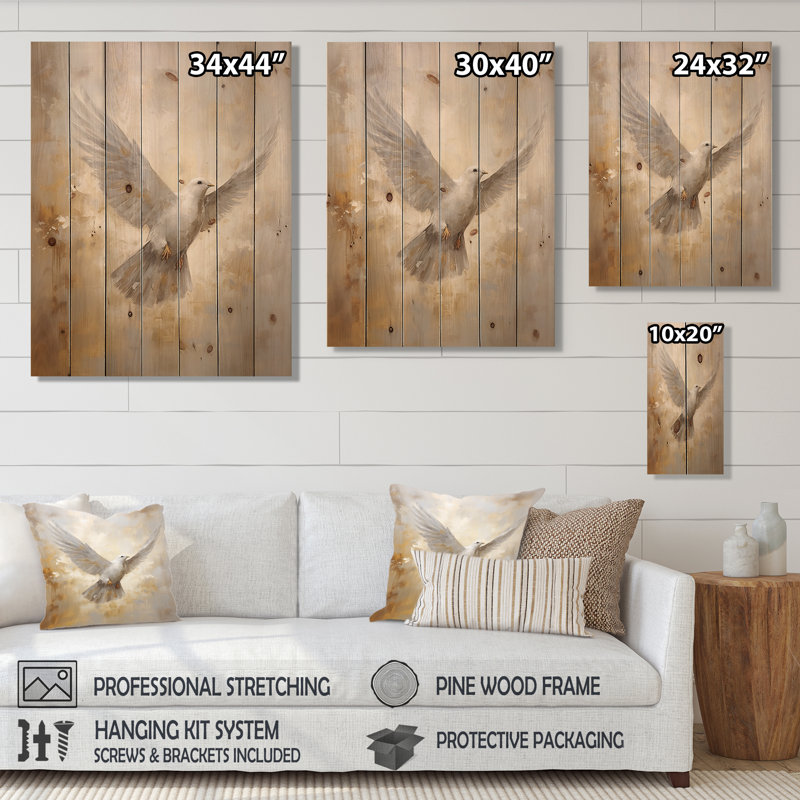 Tranquil Dove Harmony - Art mural en bois colombe sur bois de pin naturel, H 20 po x l 10 po