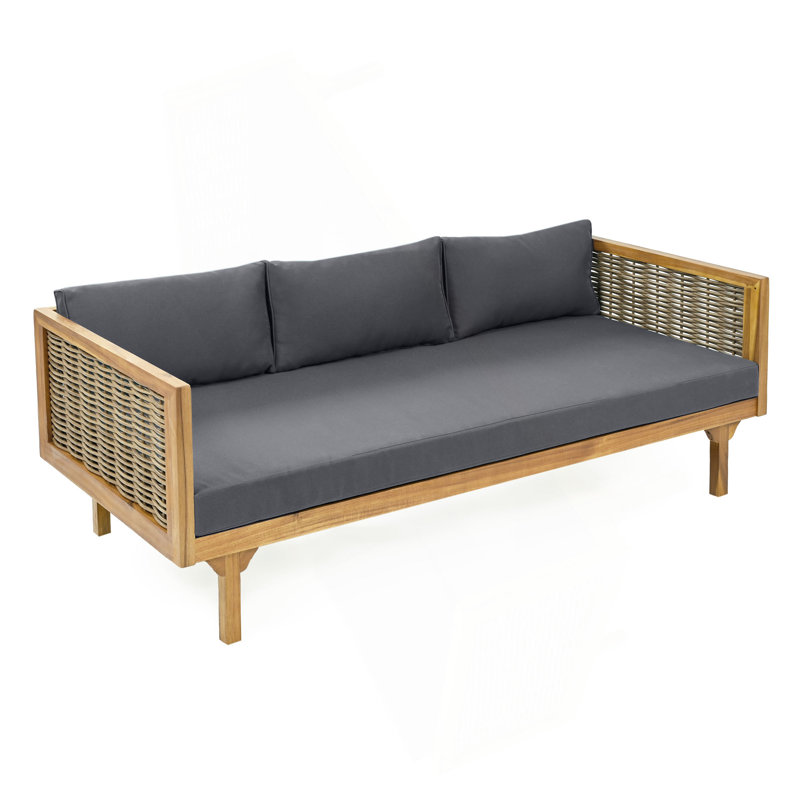 Claremont 3 Seater Daybed With Rattan Arms, Brown, Gray