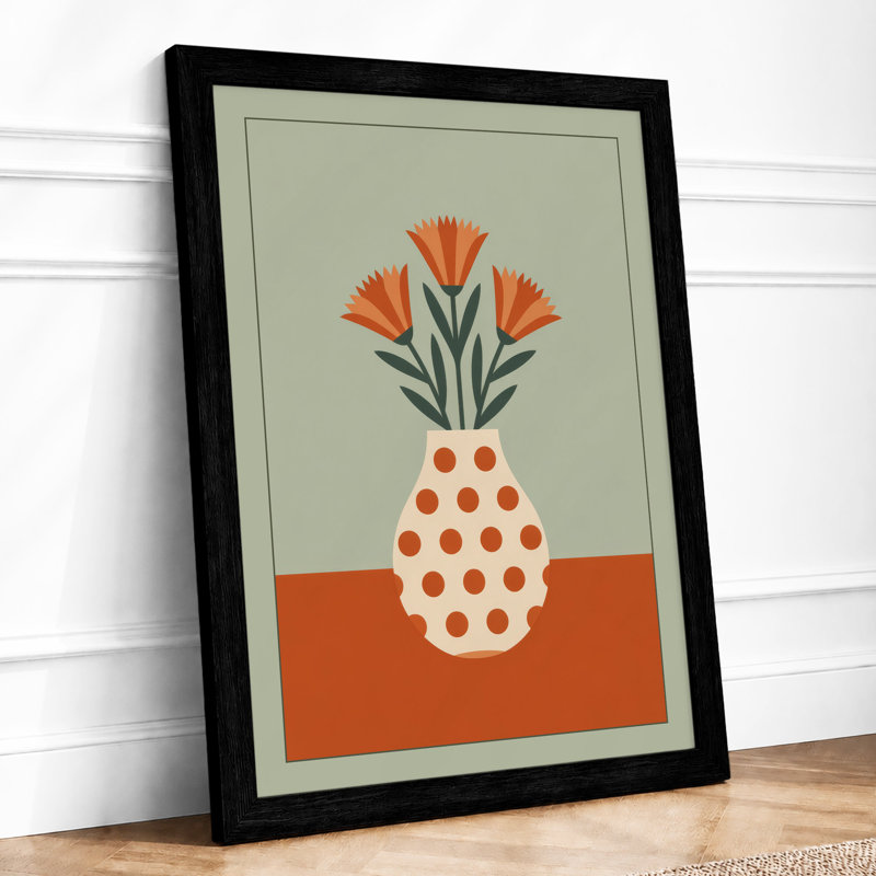 Polka Dot Vase Mid-Century - Framed Print, A1 - 84.1 x 59.4 cm, Black