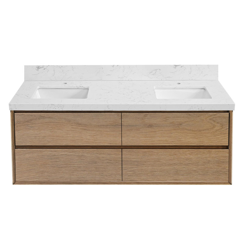 Meuble-lavabo flottant peu encombrant, Chêne clair, 60"