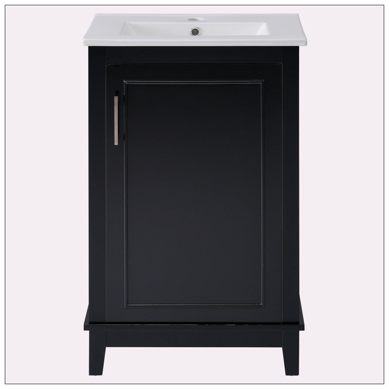 Petit meuble-lavabo 20 "avec lavabo en céramique, Noir, noir, noir, noir