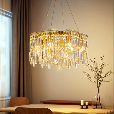 Lustre en cristal 6 lumières avec design en cascade, cadre en métal doré pour la salle à manger, la cuisine ou la chambre à coucher
