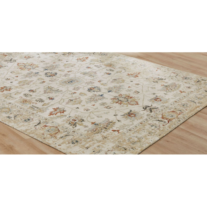 Blooma Wool Area Rug in Ivory; Beige; Rust; Navy Blue, Rectangle 7'6" x 9'6"