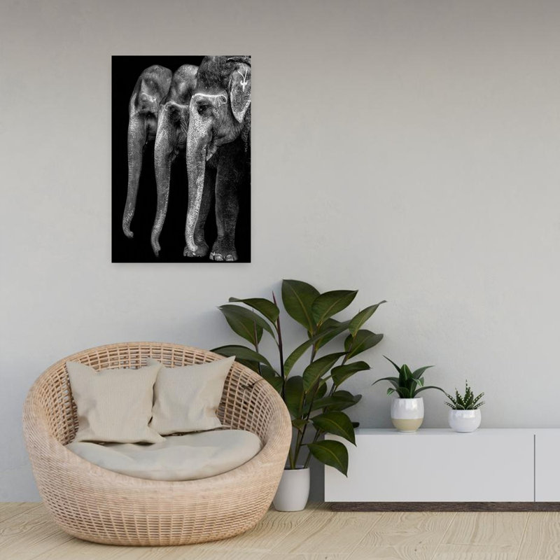 «Painted Indian Elephants», art mural contemporain, H 24 po x l 16 po