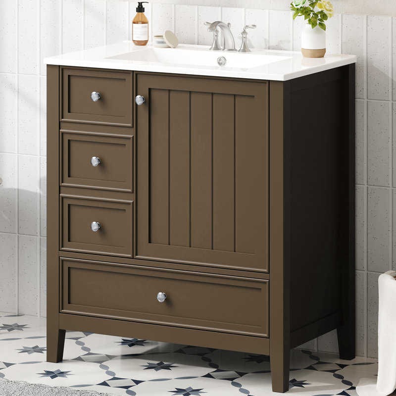 Meuble-lavabo 30 po avec lavabo en céramique, Brown