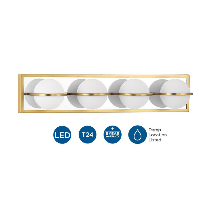 Satin Brass and Chrome 4-Light LED Bath Vanity with Opal Glass