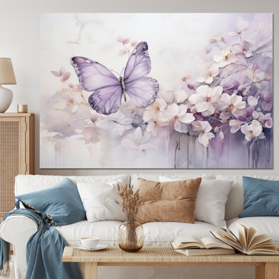 «Mauve papillon enchanté vol II», art sur toile papillon