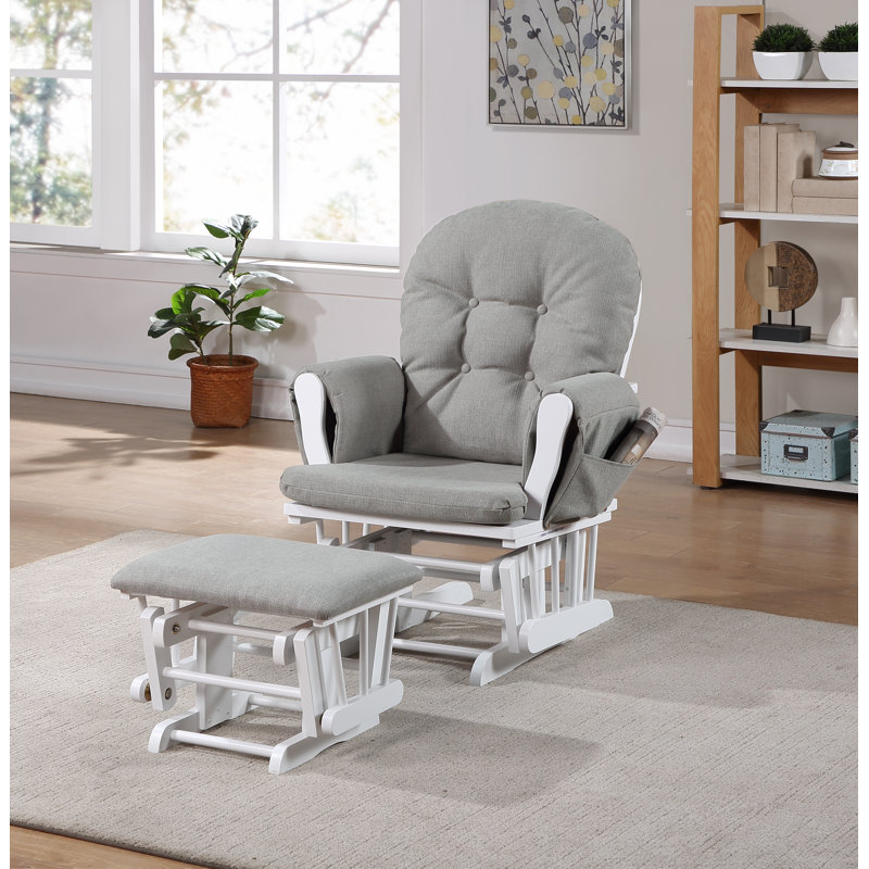 White and Oyster Upholstered Glider with Ottoman