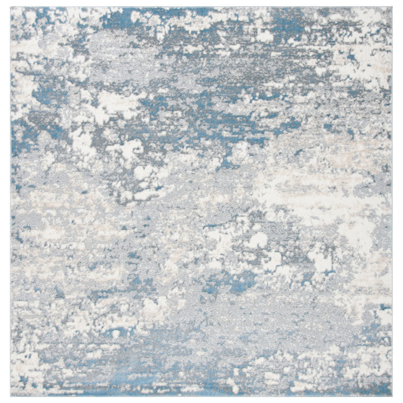 Adame Abstract Gray/Blue Area Rug, Square 6'7"