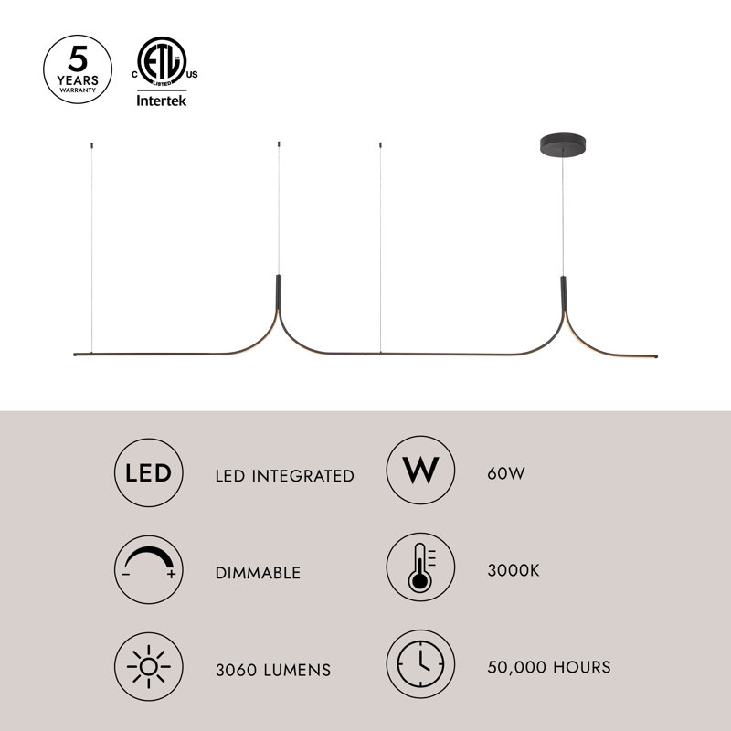 Thread 10-ft Gold dimmable LED Linear Pendant, 10-ft, Brushed Gold-UNV-010-RT