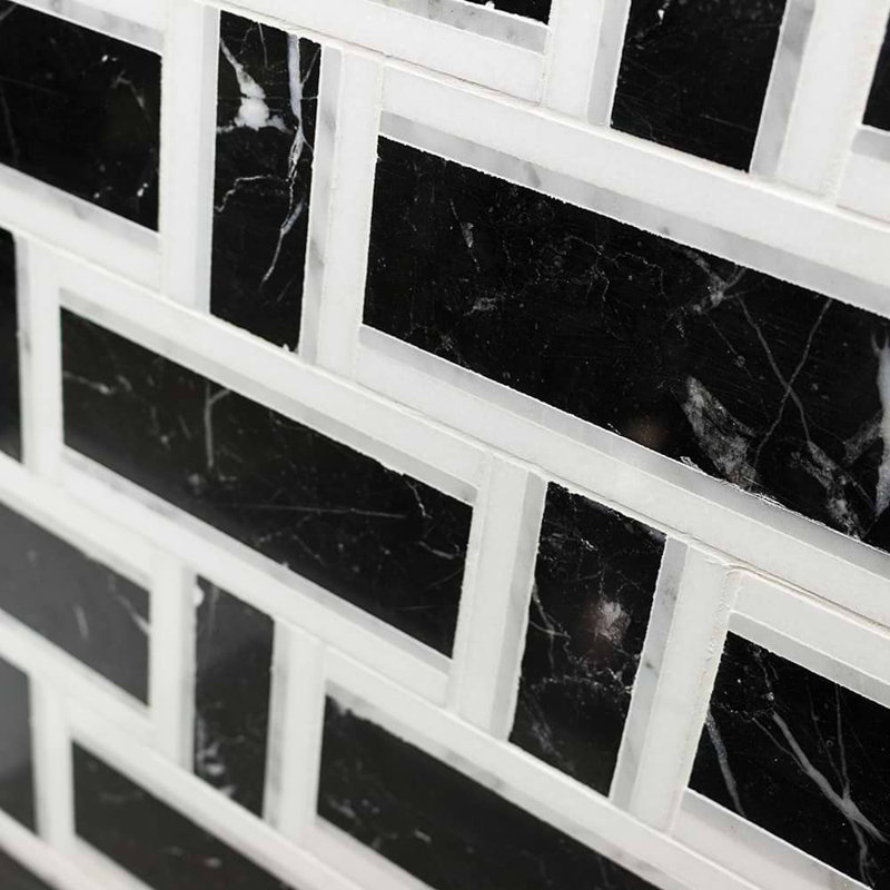 Esplanade 13x13 Basketweave Polished Marble Mosaic Tile, Black Beauty