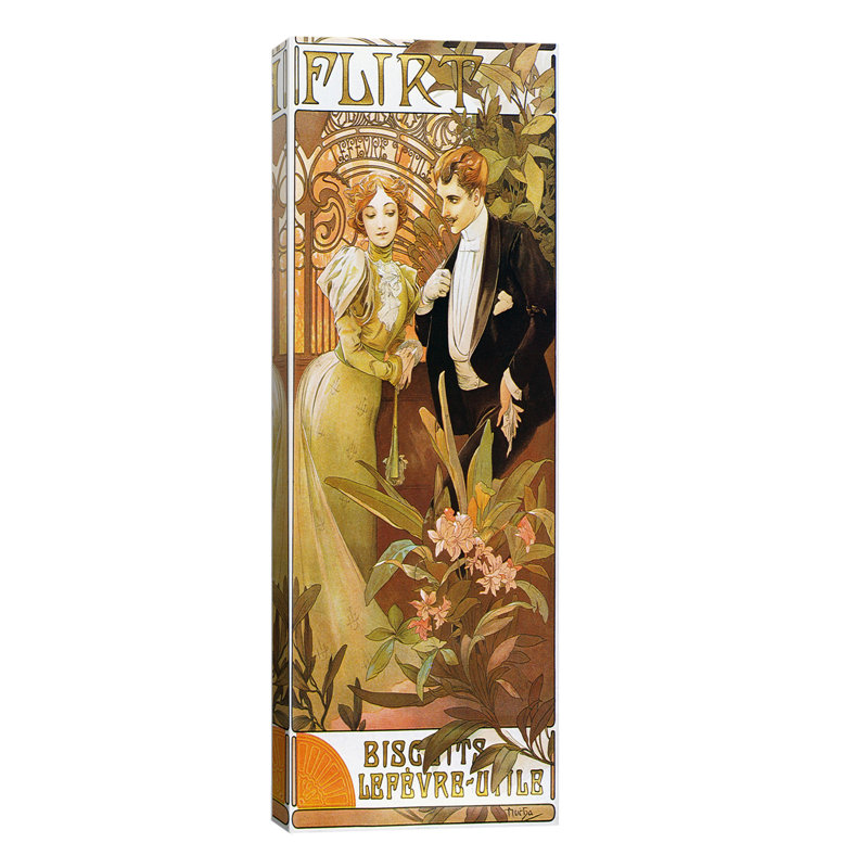 Flirt Biscuits by Lefevre-Utile 1899 by Alphonse Mucha - Panoramic Painting Print on Canvas, 121.92 cm H x 40.64 cm W