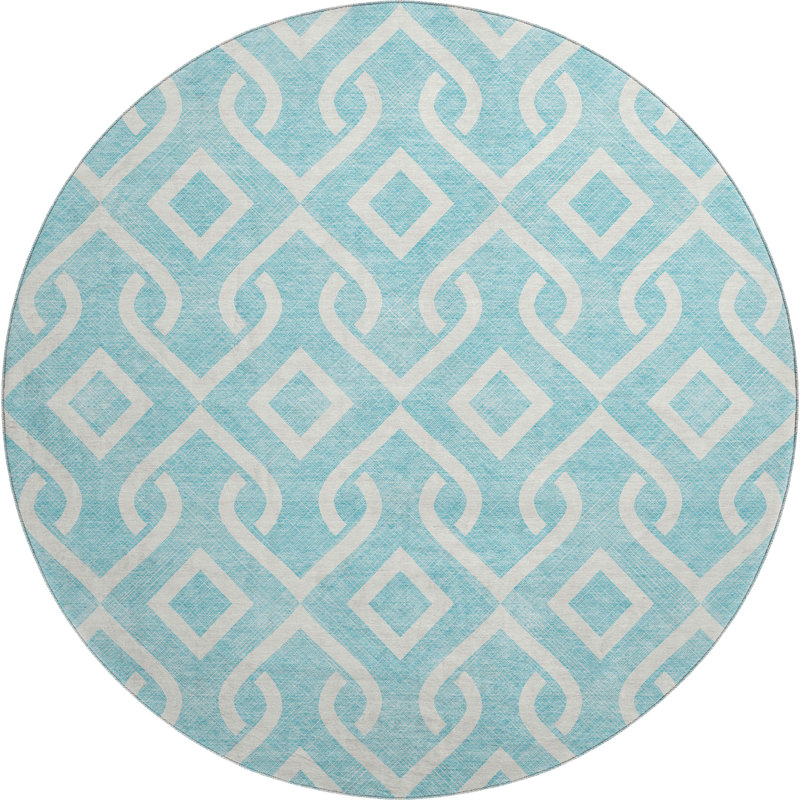Premium Machine Washable Cerrito Aqua Rug, Round 8'