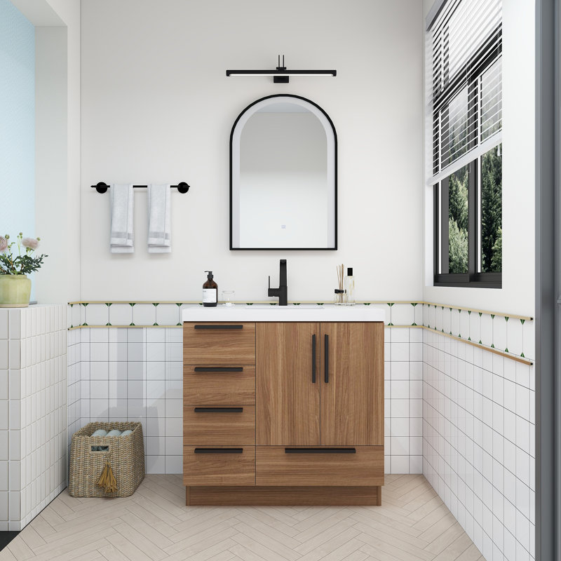 Meuble-lavabo autoportant avec tiroirs latéraux Carla, Palissandre, 35"