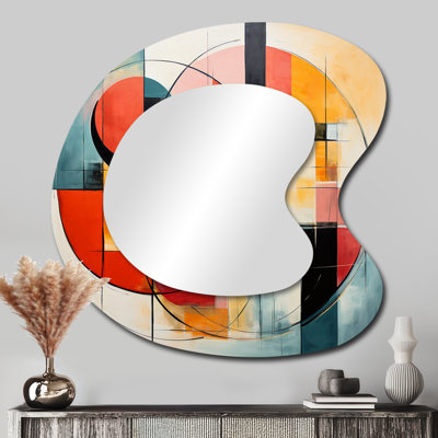Abstractions géométriques bleues et mid-century I - Mid-Century, miroir mural asymétrique moderne, miroir de forme unique moderne