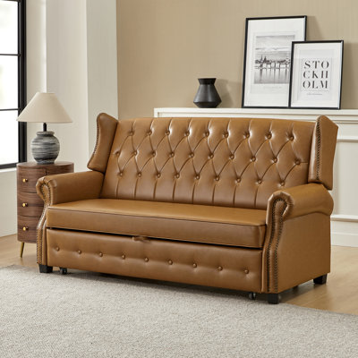 Atravion 73.5'' Transitional Vegan Leather Sofa Bed with Button-tufted Back