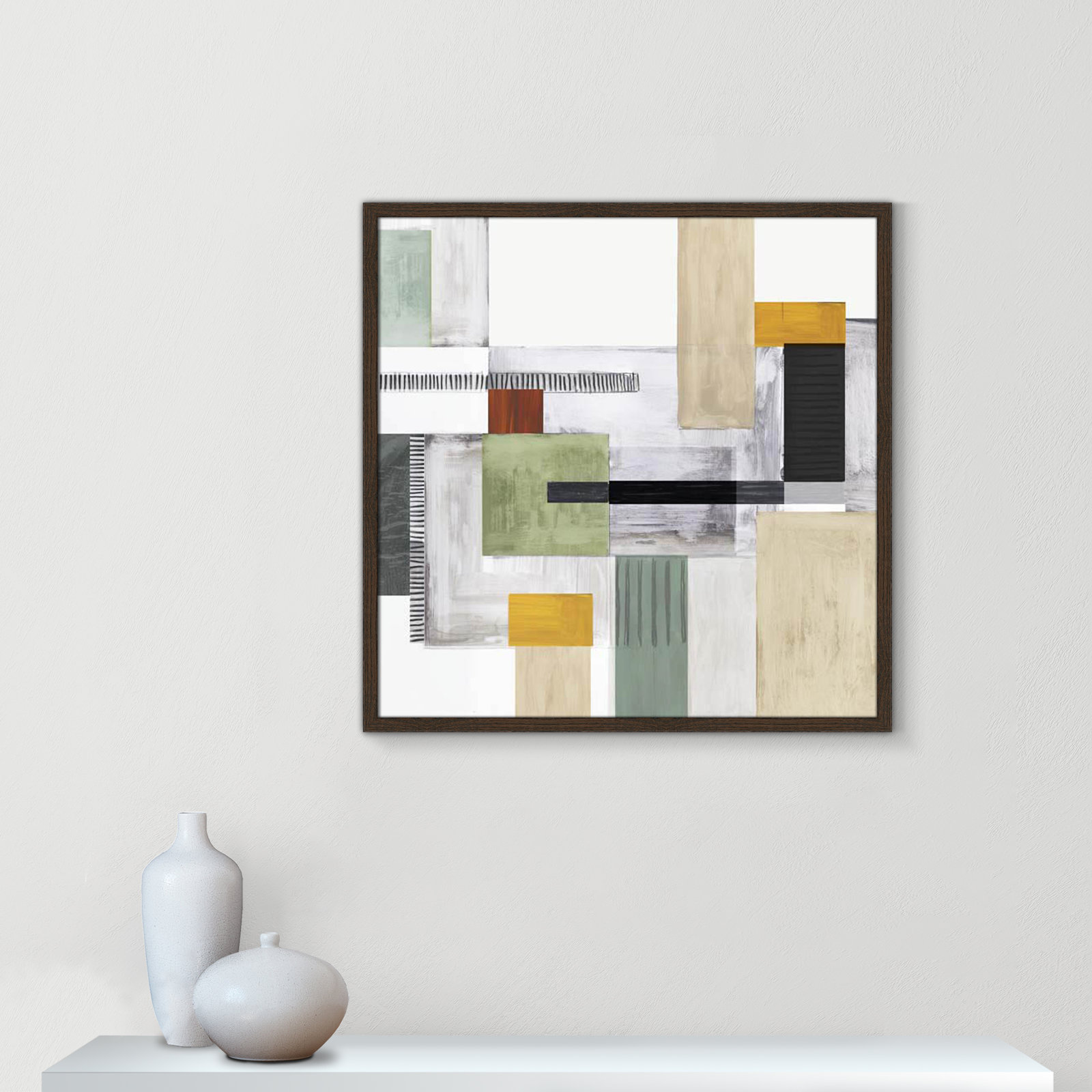 Playful Blocks Print, 27.5" H x 27.5" W x 0.75" D, Walnut Slim Framed