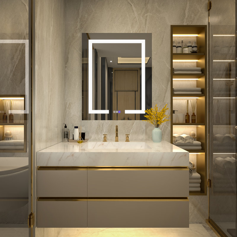 Tankersley Recessed or Surface Mount Frameless 3 Door Medicine Cabinet with 6 Adjustable Shelves and Lighting