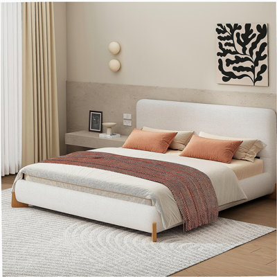 Elegant Boucle Upholstered Bed, A Luxurious and Comfortable Bedroom Centerpiece, Queen Size, White