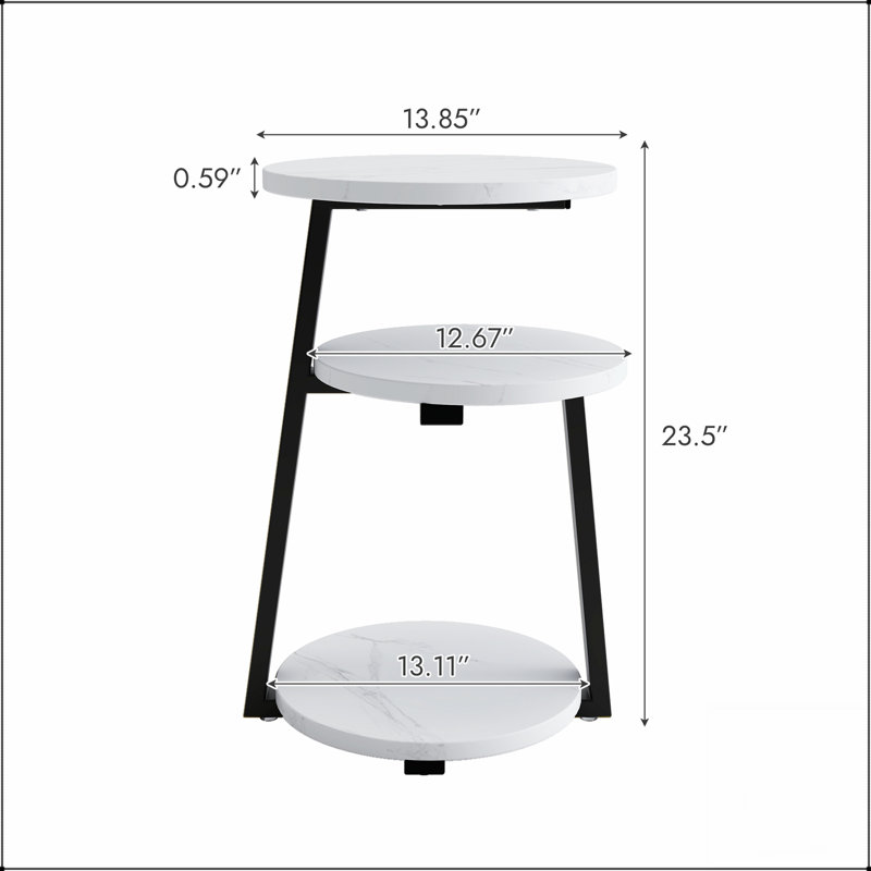 Petite table d'appoint ronde avec rangement à 3 niveaux - Table de chevet robuste en métal, compacte et polyvalente pour la chambre à coucher et le salon