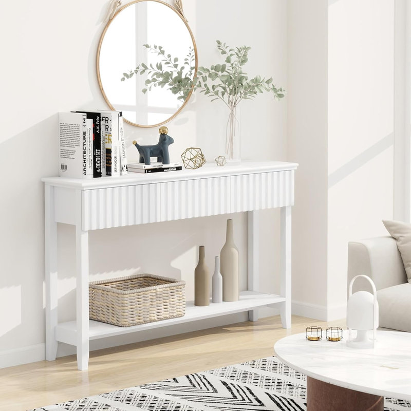 51.18" Console Table With 3 Drawers And Open Storage Shelf, White