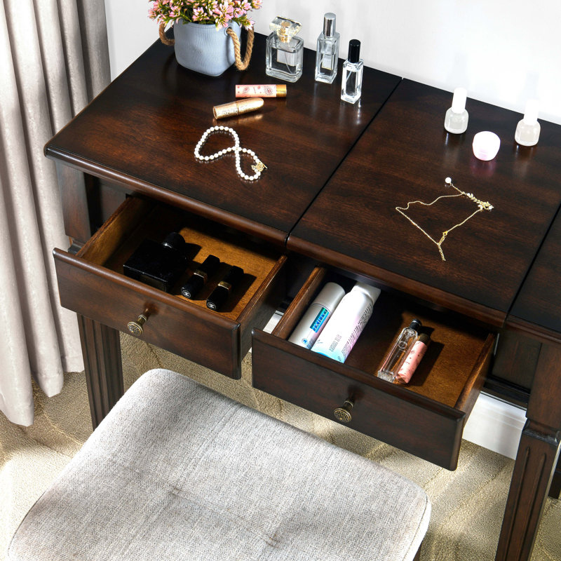 Dressing Table with Mirror, Vintage Walnut