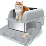 Upgraded Extra Large Stainless Steel Cat Litter Box With Lid, Scoop,Cat Litter Mat