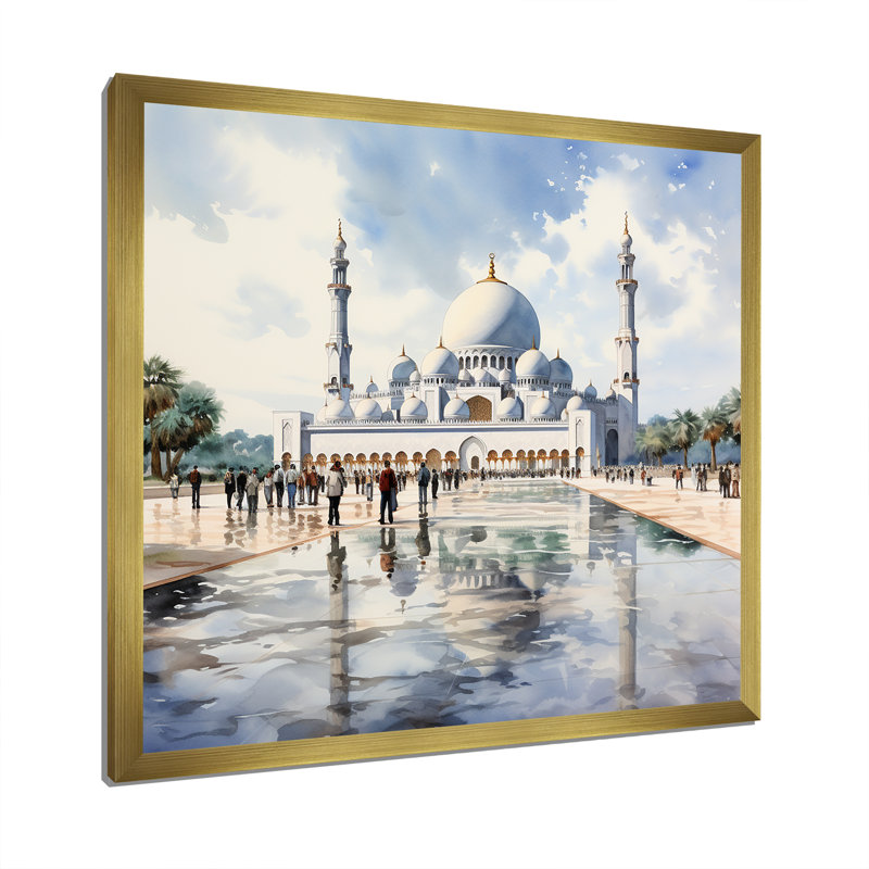 Cheik Zayed, grande mosquée, Emirats Arabes Unis II, art mural, Cadre doré simple, H 16 po x l 16 po x P 1 po