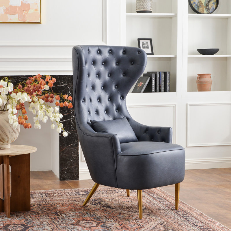 Chaise de salle à manger rembourrée Remerton, Similicuir bleu marine