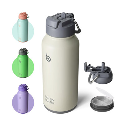 BOTTLE BOTTLE 32 oz Insulated Water Bottle Stainless Steel Sport Water Bottle with Straw Dual-use Lid Design for Gym with Pill Box (gray)