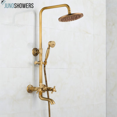 Tête de douche ronde en laiton antique avec robinet de poche et de salle de bain