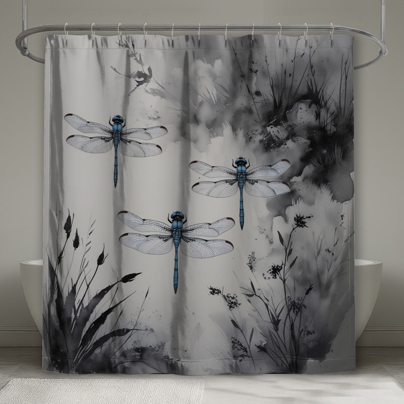Rideau de douche bleu aquarelle très long, L 70 po x H 72 po