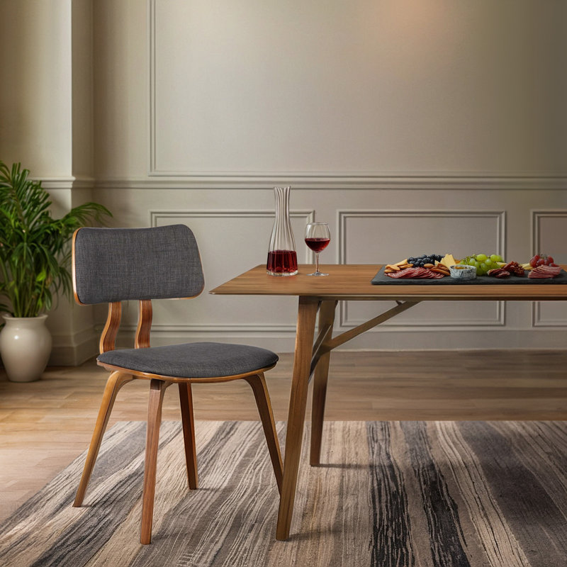 Chaise de salle à manger sans accoudoirs de style Mid-Century avec revêtement en polyester Decklen, Gris anthracite, Noyer