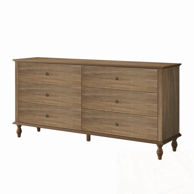 Commodes décoratives à 6 tiroirs avec poignées en cuivre, Brun antique