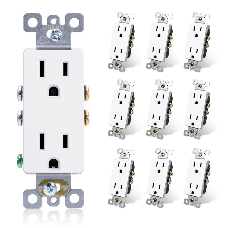 Embase décorative ELEGRP, prise murale standard 15A 125V, 2 pôles 3 fils, non-inviolable, NEMA 5-15R, prise de qualité résidentielle à mise à la terre, liste UL, paquet de 10