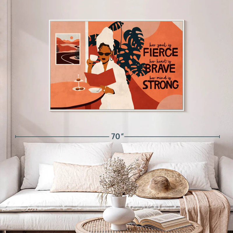 Femme féroce et courageuse, Cadre flottant blanc, 46 po x 31 po