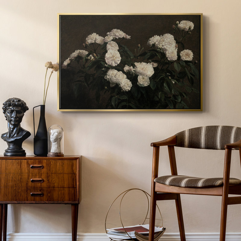 Botanique rétro - X, Toile avec cadre flottant or, H 17 po x l 25 po x P 2 po