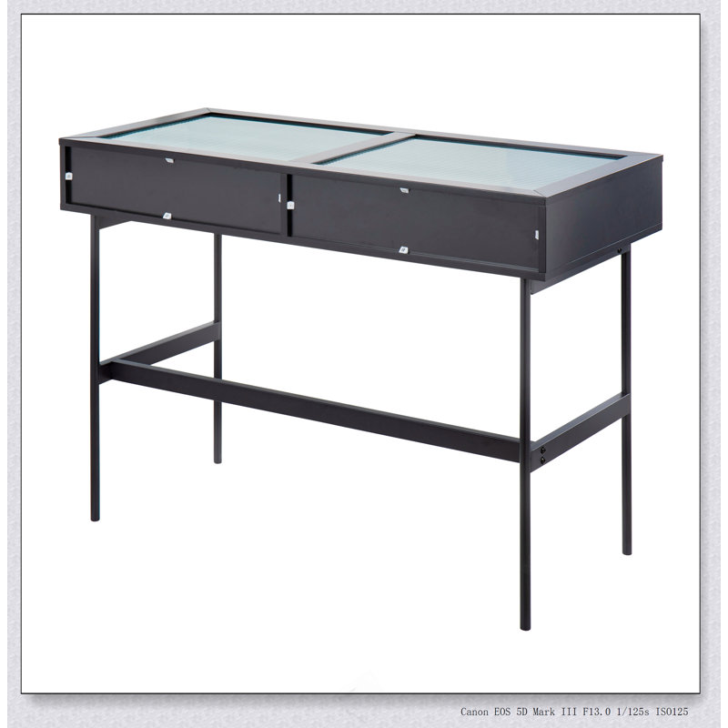 Console contemporaine en bois acier et plateau en verre, Noir