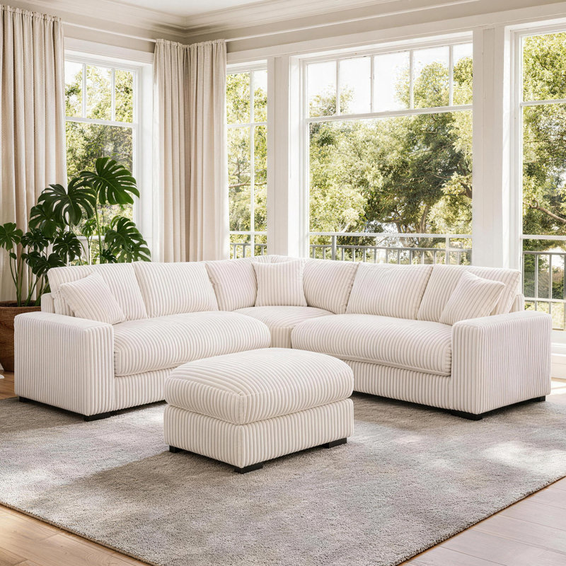 Canapé de coin 98,6 po, Beige Corduroy