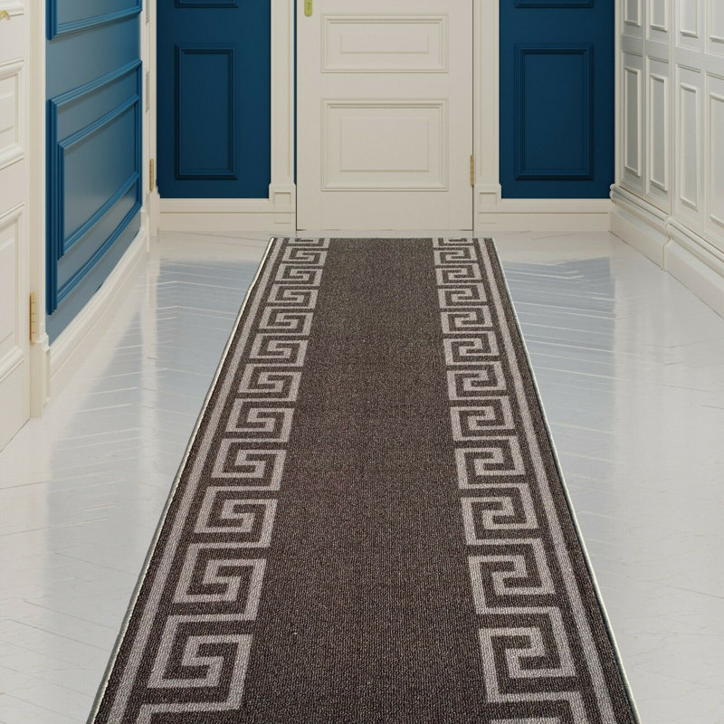 Custom Size Runner Rug 31 Inch Wide Choose Your Length Greek Key Meander Design Dark Gray Color, Runner 2'7'' x 25'