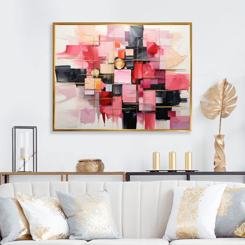 Fashion Dolce Geometric Glam - reproduction sur toile, 30" H x 40" W, Cadre flottant doré