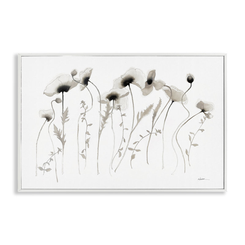 Branches de coquelicots blanches par Shirley Novak bg-031, Estampe numérique encadrée blanc bord de mer, H 16 po x l 24 po