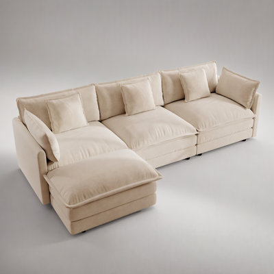 Free Combination Comfy Upholstery Modular Oversized L Shaped Sectional Sofa With Reversible Ottoman, Light Coffee Chenille