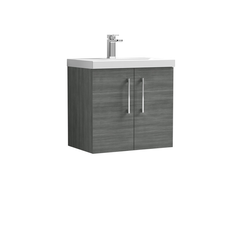Arno 610mm Single Bathroom Vanity with Integrated Vitreous China Basin, Anthracite Woodgrain
