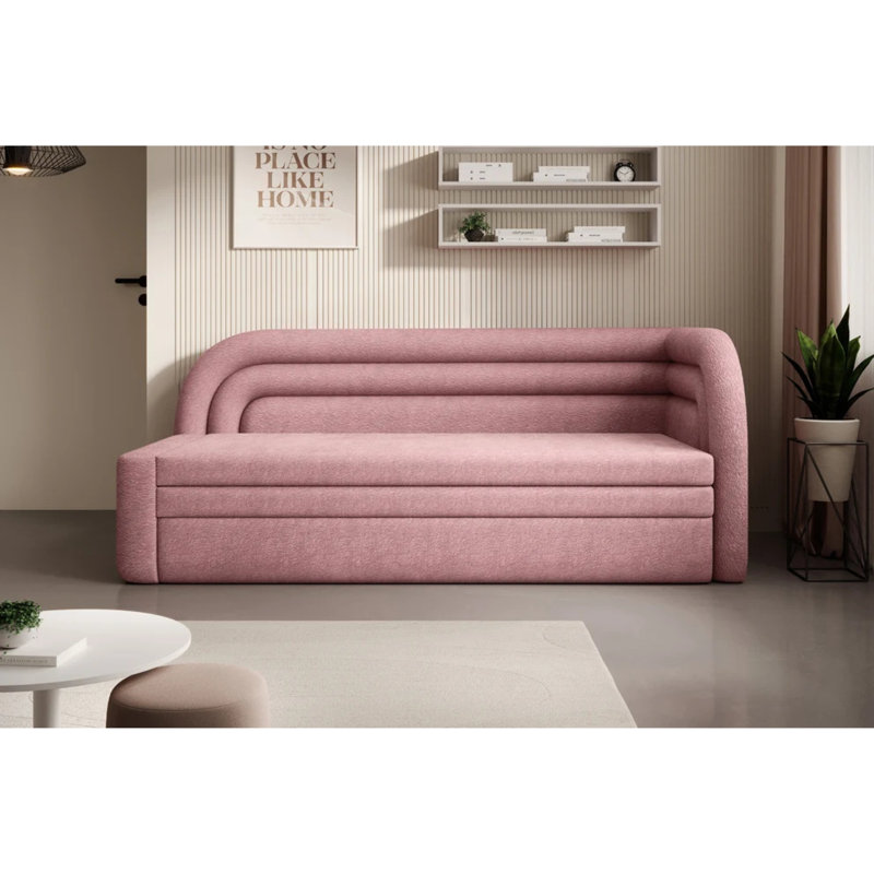 Canapé-lit coffre Fabillo - Rose poudré, Rosé, Orienté vers le côté droit