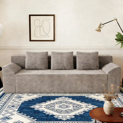 71" Camel Corduroy 3-Seater Sofa, Deep Seat, No Assembly, for Conference Room