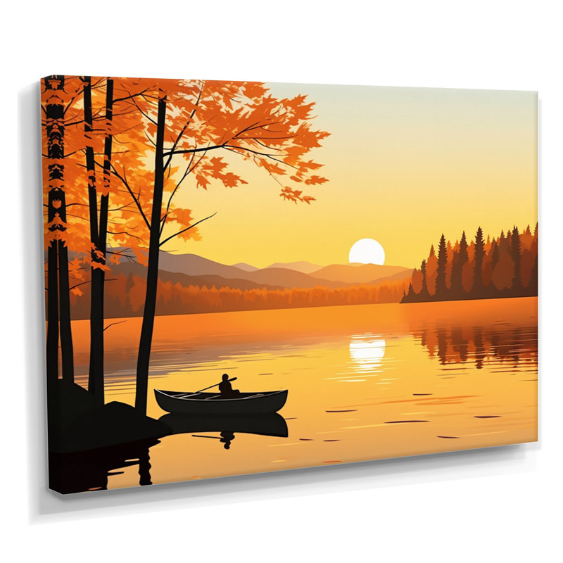 Canoë au bord du lac Sunset, Toile tendue, H 12 po x l 20 po