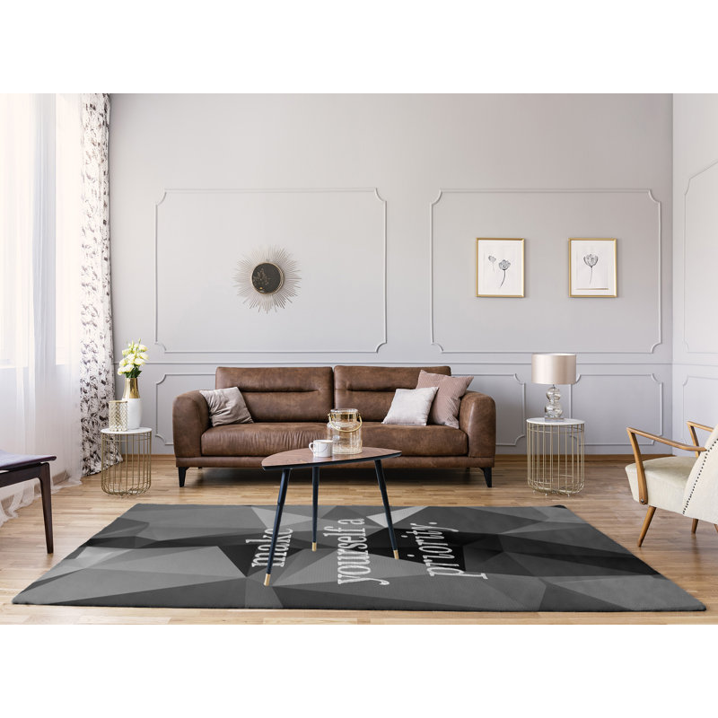 Tapis en poly-chenille en polyester à citation de faux gemme, Rectangle 8 pi x 10 pi