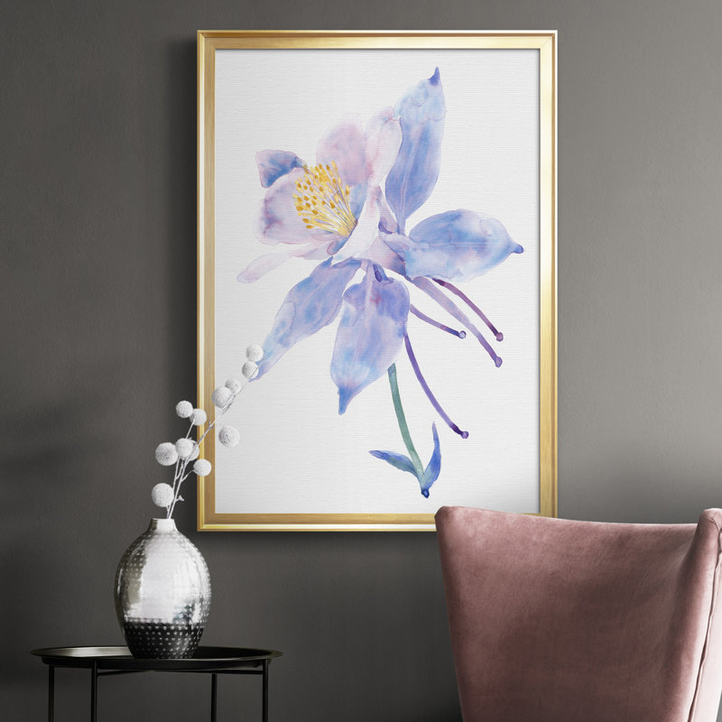 Toile encadrée de qualité supérieure «Columbine Bloom II» prête à être accrochée, H 24,5 po x l 18,5 po x P 1 po, Or